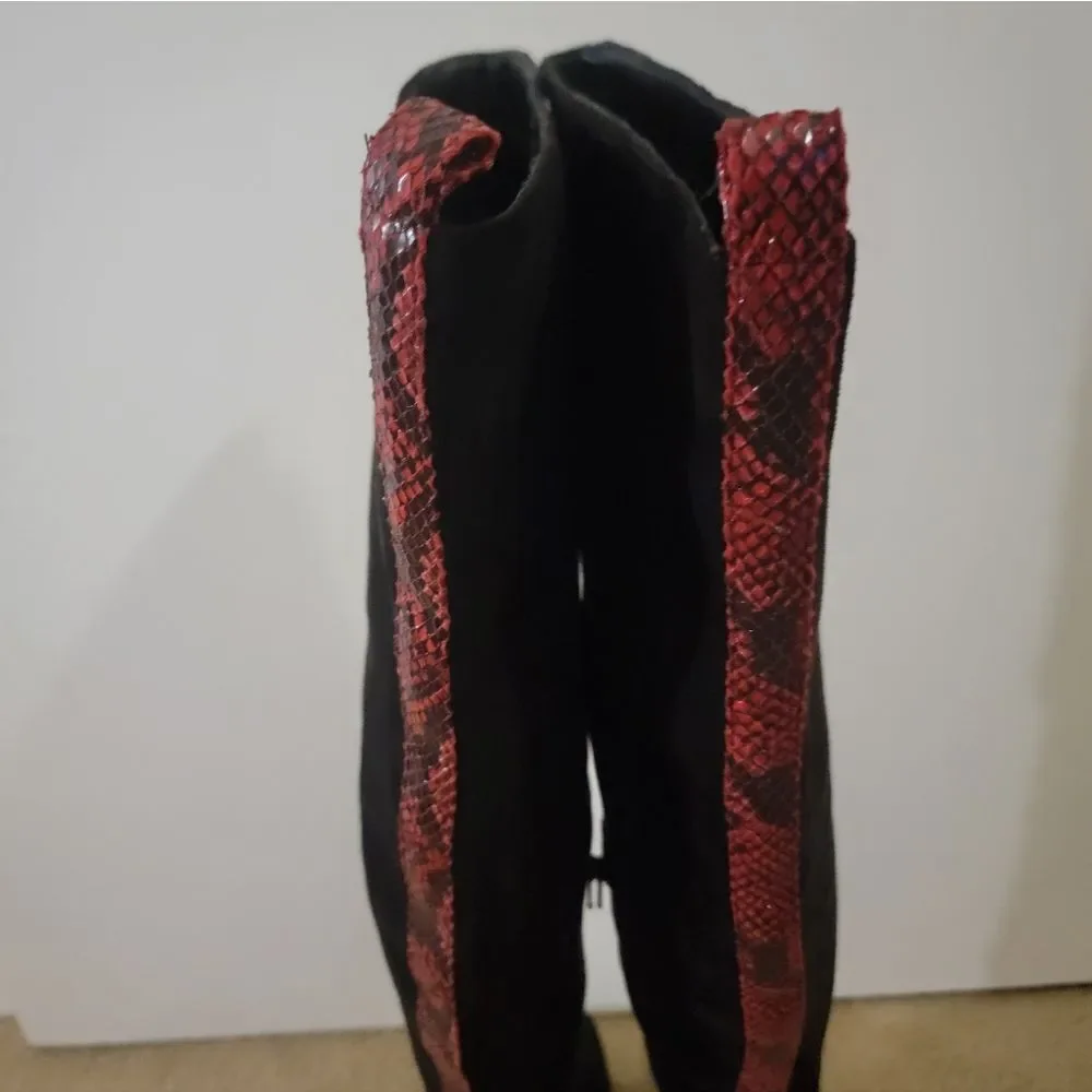 🆕️👢Gabrielle Union Over The Knee Boots, Blk/Red - Sz 8-1/2